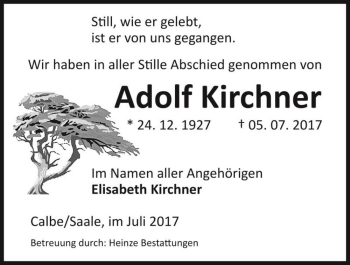 Traueranzeige von Adolf Kirchner  von Magdeburger Volksstimme