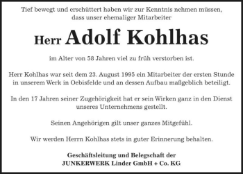 Traueranzeige von Adolf Kohlhas  von Magdeburger Volksstimme