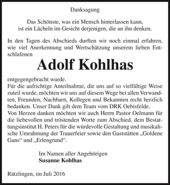 Traueranzeige von Adolf Kohlhas  von Magdeburger Volksstimme