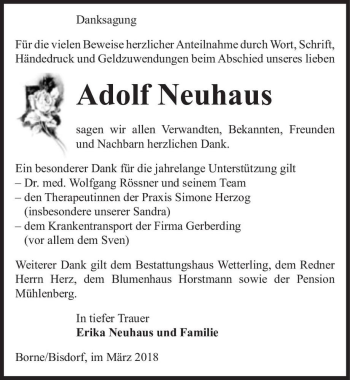 Traueranzeige von Adolf Neuhaus  von Magdeburger Volksstimme