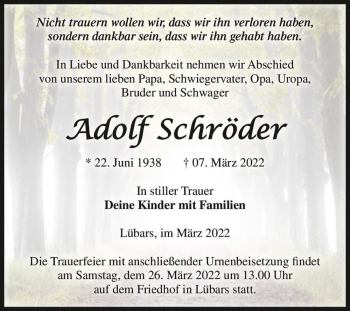 Traueranzeige von Adolf Schröder  von Magdeburger Volksstimme