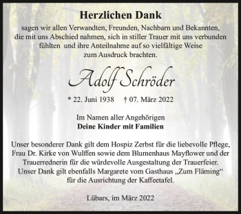 Traueranzeige von Adolf Schröder  von Magdeburger Volksstimme