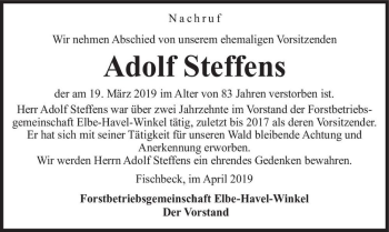 Traueranzeige von Adolf Steffens  von Magdeburger Volksstimme