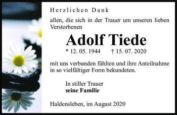 Traueranzeige von Adolf Tiede  von Magdeburger Volksstimme