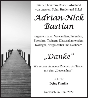 Traueranzeige von Adrian-Nick Bastian  von Magdeburger Volksstimme