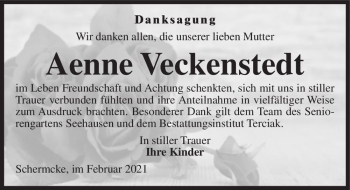 Traueranzeige von Aenne Veckenstedt  von Magdeburger Volksstimme