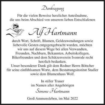 Traueranzeige von Af Hartmann  von Magdeburger Volksstimme