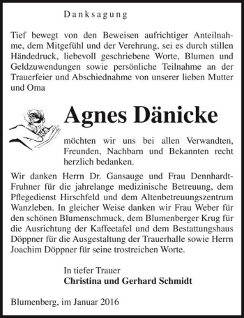 Traueranzeige von Agnes Dänicke  von Magdeburger Volksstimme
