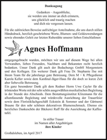Traueranzeige von Agnes Hoffmann  von Magdeburger Volksstimme