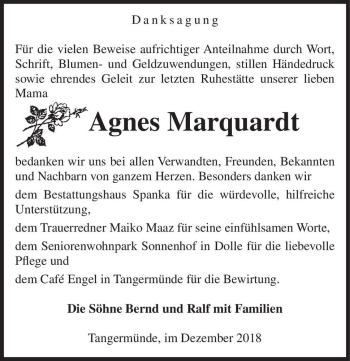 Traueranzeige von Agnes Marquardt  von Magdeburger Volksstimme
