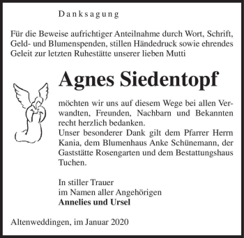 Traueranzeige von Agnes Siedentopf  von Magdeburger Volksstimme