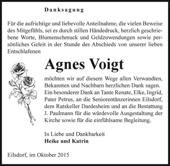 Traueranzeige von Agnes Voigt  von Magdeburger Volksstimme