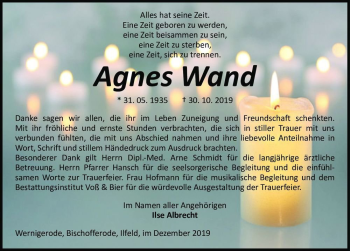 Traueranzeige von Agnes Wand  von Magdeburger Volksstimme