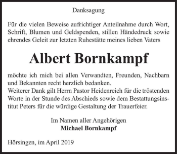Traueranzeige von Albert Bornkampf  von Magdeburger Volksstimme