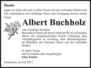Traueranzeige von Albert Buchholz  von Magdeburger Volksstimme