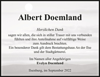 Traueranzeige von Albert Doemland  von Magdeburger Volksstimme