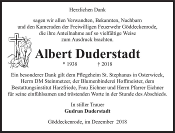 Traueranzeige von Albert Duderstadt  von Magdeburger Volksstimme