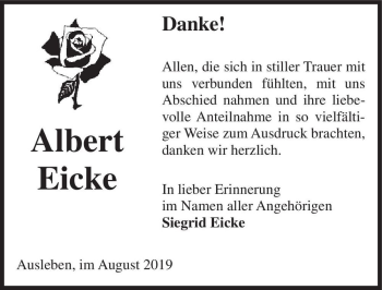 Traueranzeige von Albert Eicke  von Magdeburger Volksstimme