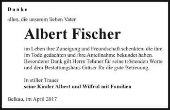 Traueranzeige von Albert Fischer  von Magdeburger Volksstimme