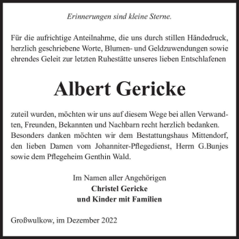 Traueranzeige von Albert Gericke  von Magdeburger Volksstimme
