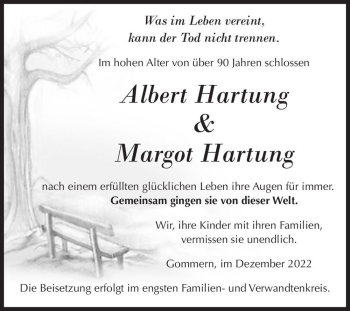 Traueranzeige von Albert Hartung & Margot Hartung  von Magdeburger Volksstimme