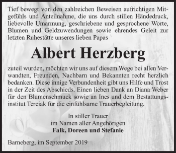 Traueranzeige von Albert Herzberg  von Magdeburger Volksstimme