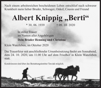 Traueranzeige von Albert Knippig 