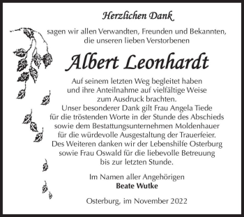 Traueranzeige von Albert Leonhardt  von Magdeburger Volksstimme