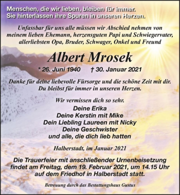 Traueranzeige von Albert Mrosek  von Magdeburger Volksstimme
