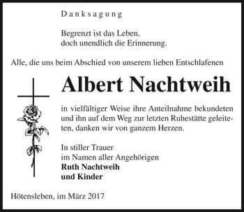 Traueranzeige von Albert Nachtweih  von Magdeburger Volksstimme