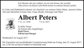 Traueranzeige von Albert Peters  von Magdeburger Volksstimme
