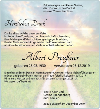 Traueranzeige von Albert Preußner  von Magdeburger Volksstimme