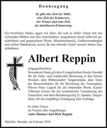 Traueranzeige von Albert Reppin  von Magdeburger Volksstimme