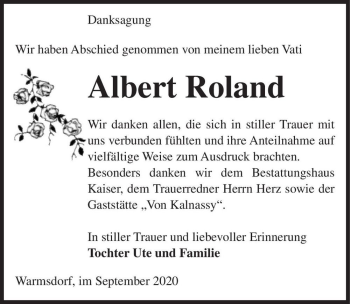 Traueranzeige von Albert Roland  von Magdeburger Volksstimme