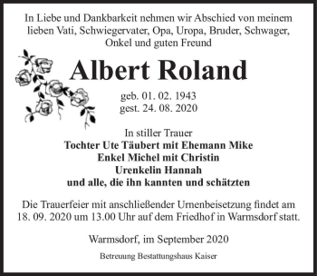 Traueranzeige von Albert Roland  von Magdeburger Volksstimme
