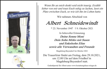 Traueranzeige von Albert Schneidewindt  von Magdeburger Volksstimme