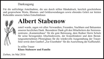 Traueranzeige von Albert Stabenow  von Magdeburger Volksstimme