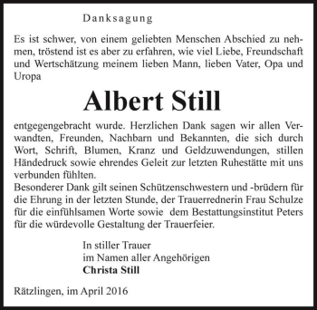Traueranzeige von Albert Still  von Magdeburger Volksstimme