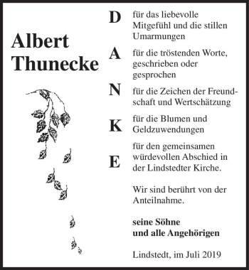 Traueranzeige von Albert Thunecke  von Magdeburger Volksstimme