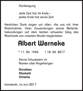 Traueranzeige von Albert Werneke  von Magdeburger Volksstimme