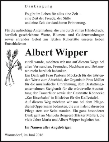 Traueranzeige von Albert Wipper  von Magdeburger Volksstimme