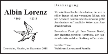 Traueranzeige von Albin Lorenz  von Magdeburger Volksstimme
