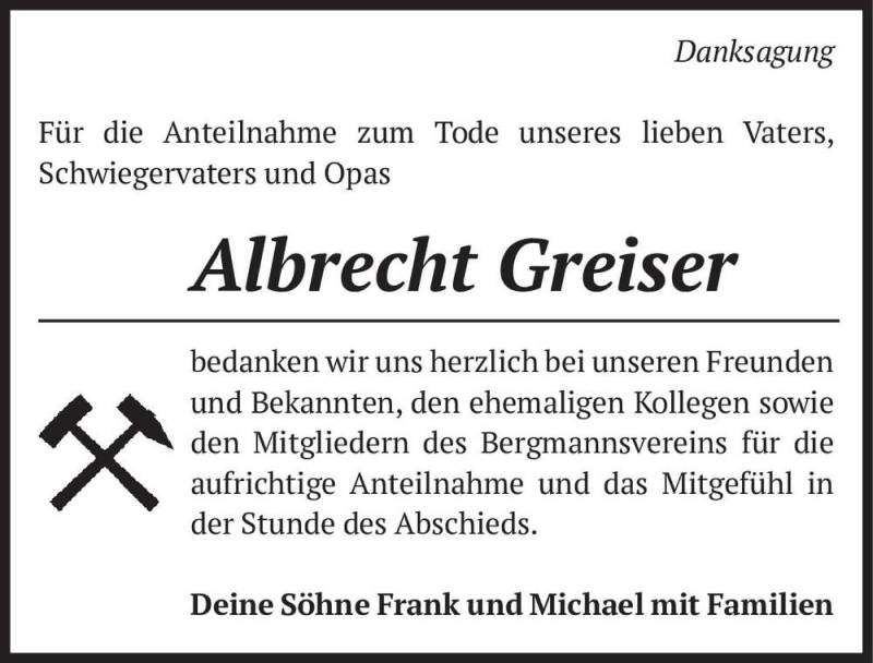  Traueranzeige für Albrecht Greiser  vom 23.10.2021 aus Magdeburger Volksstimme