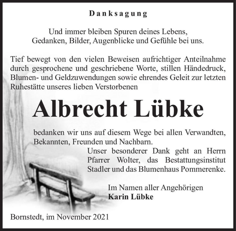  Traueranzeige für Albrecht Lübke  vom 13.11.2021 aus Magdeburger Volksstimme