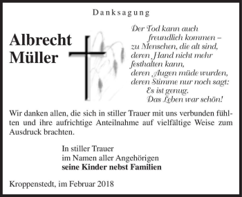 Traueranzeige von Albrecht Müller  von Magdeburger Volksstimme