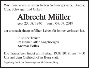Traueranzeige von Albrecht Müller  von Magdeburger Volksstimme