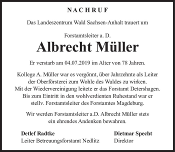 Traueranzeige von Albrecht Müller  von Magdeburger Volksstimme