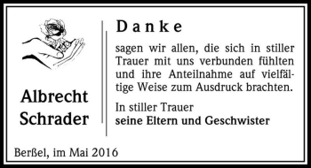 Traueranzeige von Albrecht Schrader  von Magdeburger Volksstimme