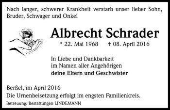 Traueranzeige von Albrecht Schrader  von Magdeburger Volksstimme