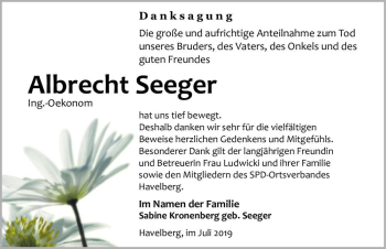 Traueranzeige von Albrecht Seeger  von Magdeburger Volksstimme